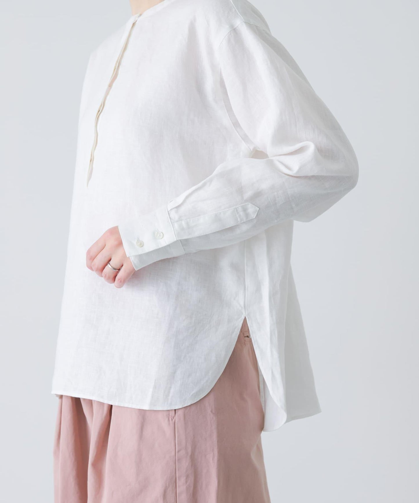 亨利領 寬鬆版型 亞麻襯衫