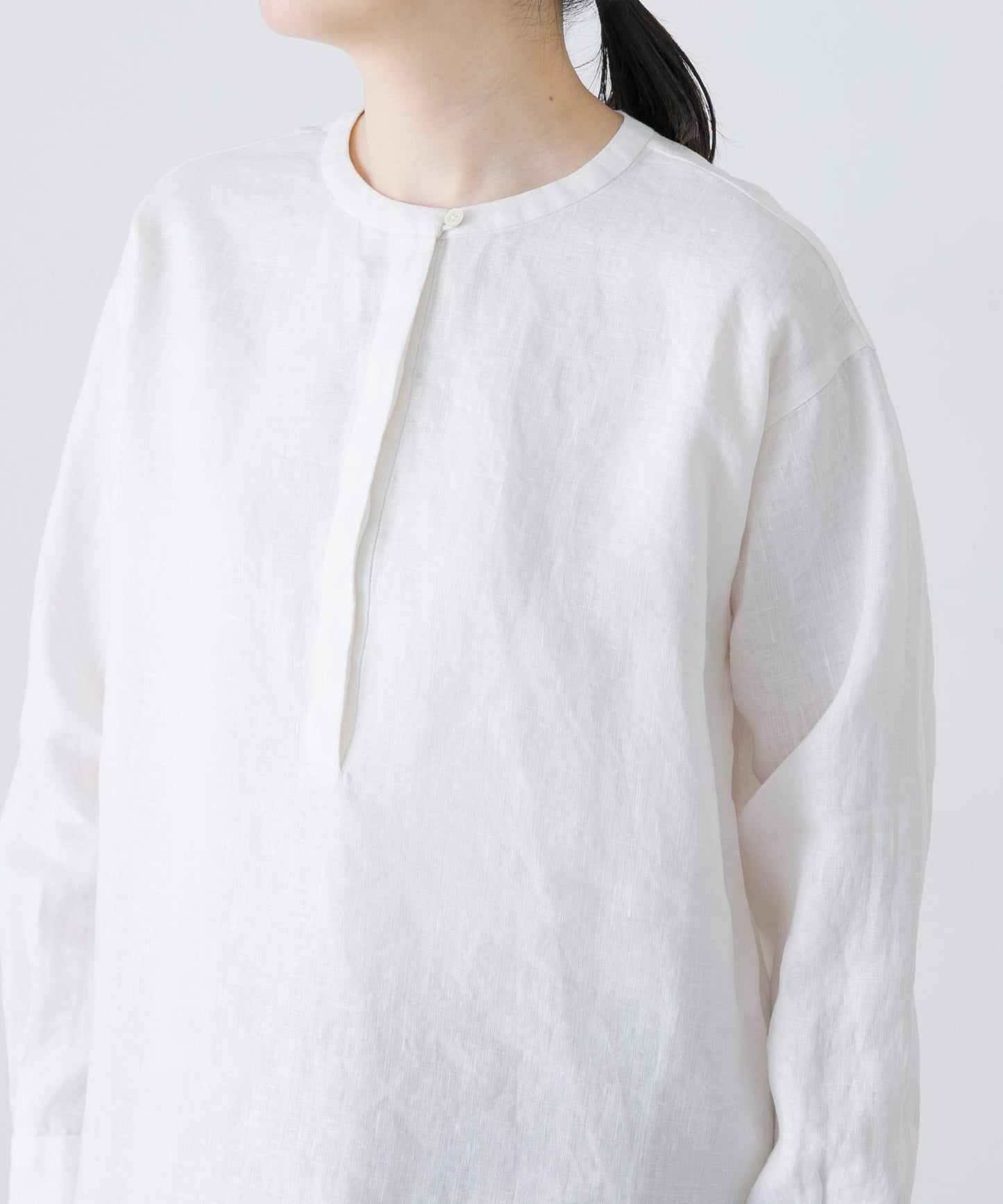 亨利領 寬鬆版型 亞麻襯衫