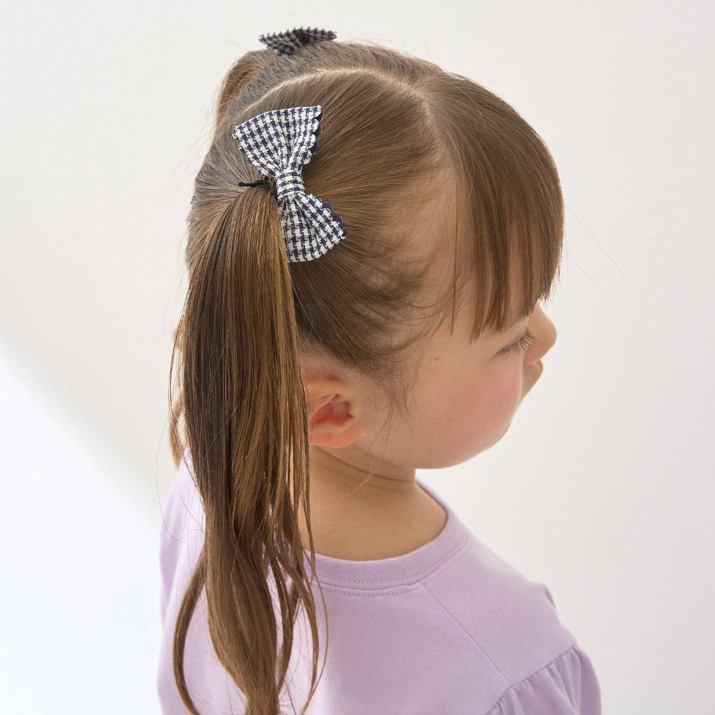 荷葉邊格紋蝴蝶結髮夾 2件套