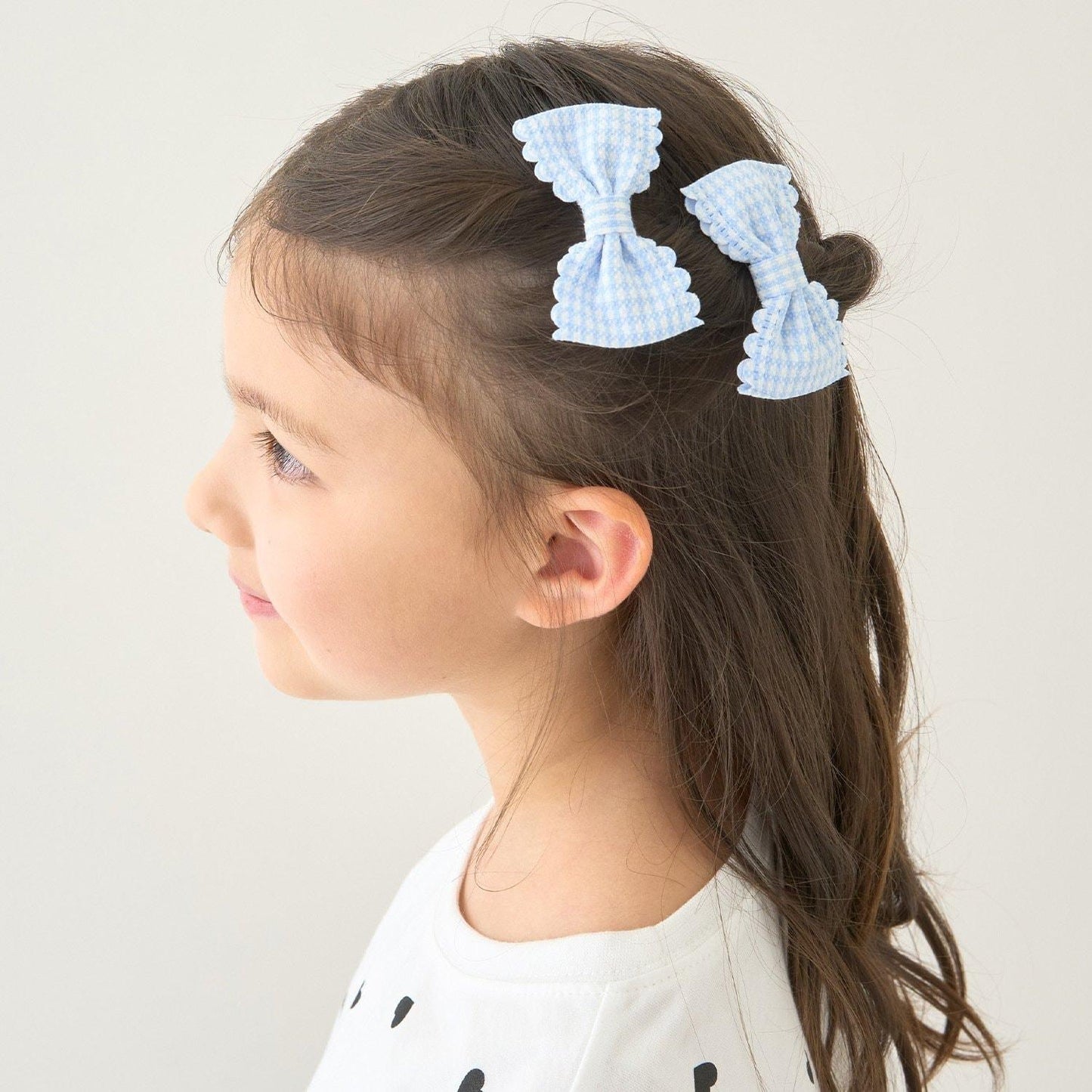 荷葉邊格紋蝴蝶結髮夾 2件套