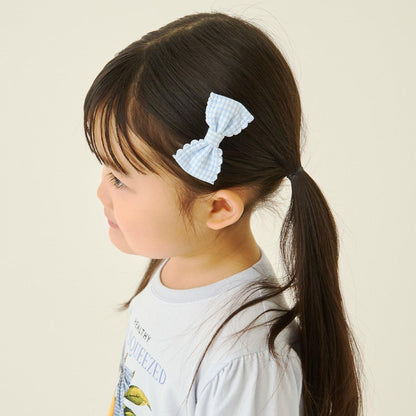 荷葉邊格紋蝴蝶結髮夾 2件套