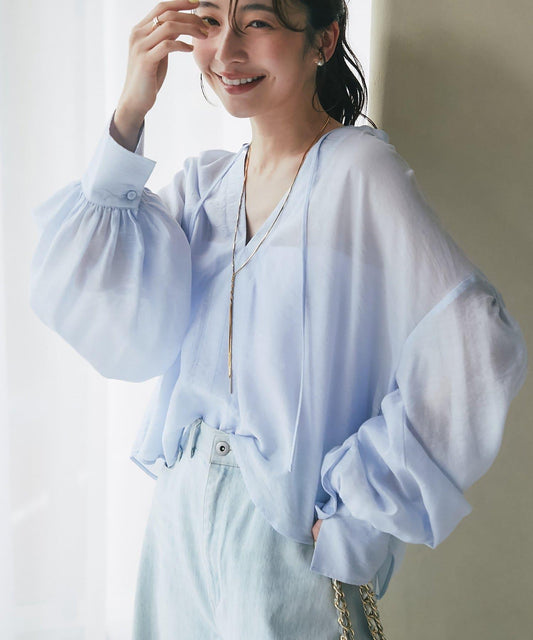 蝴蝶結蓬鬆袖 輕紗 女襯衫（復刻款・新色黃色）