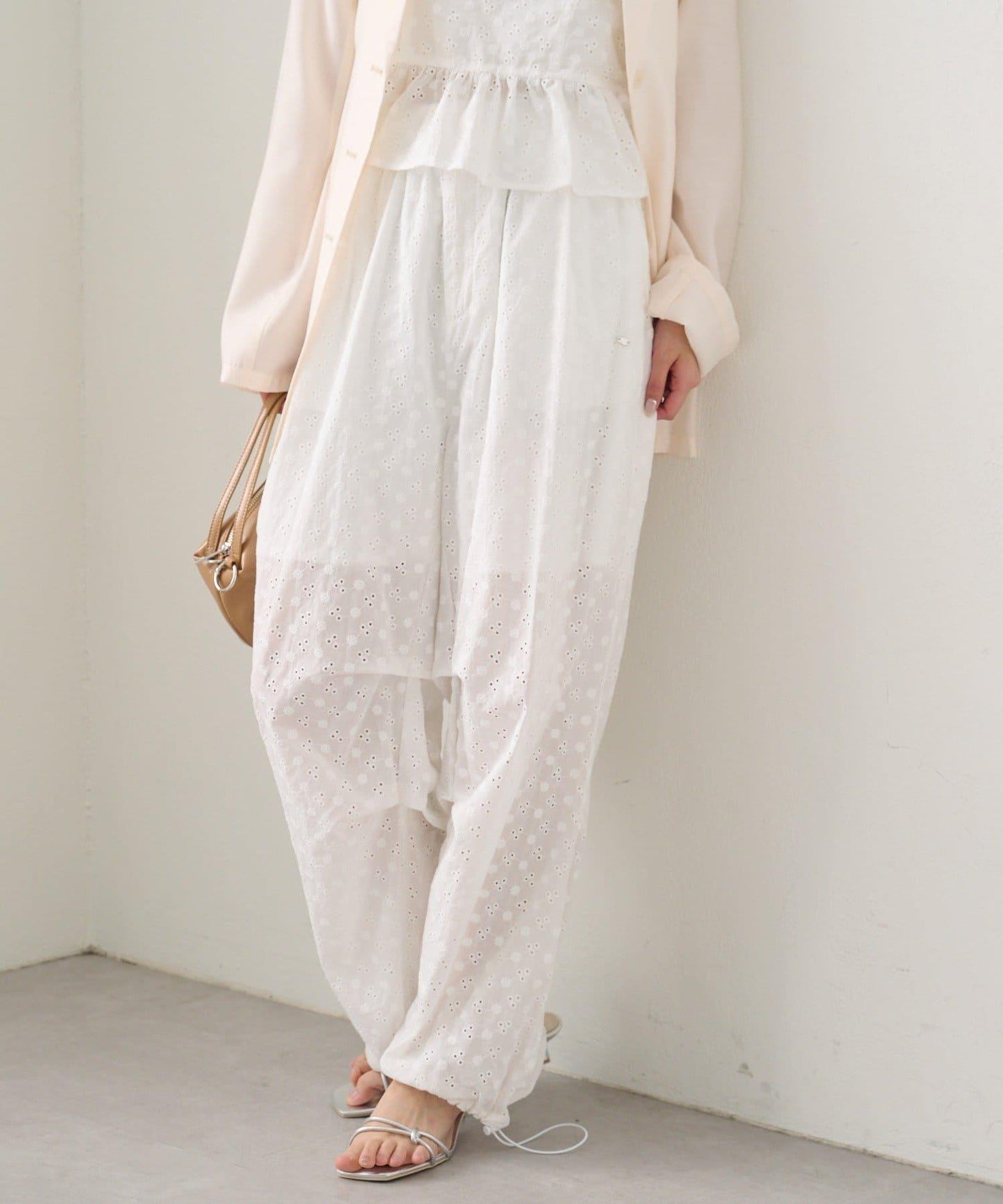 棉質刺繡 抽繩褲