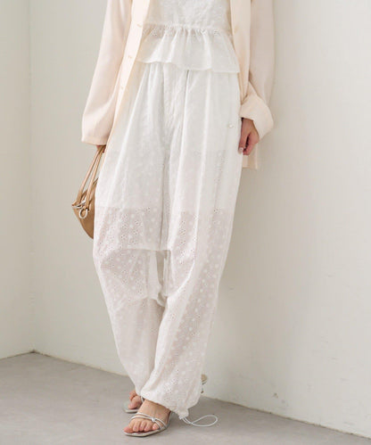 棉質刺繡 抽繩褲