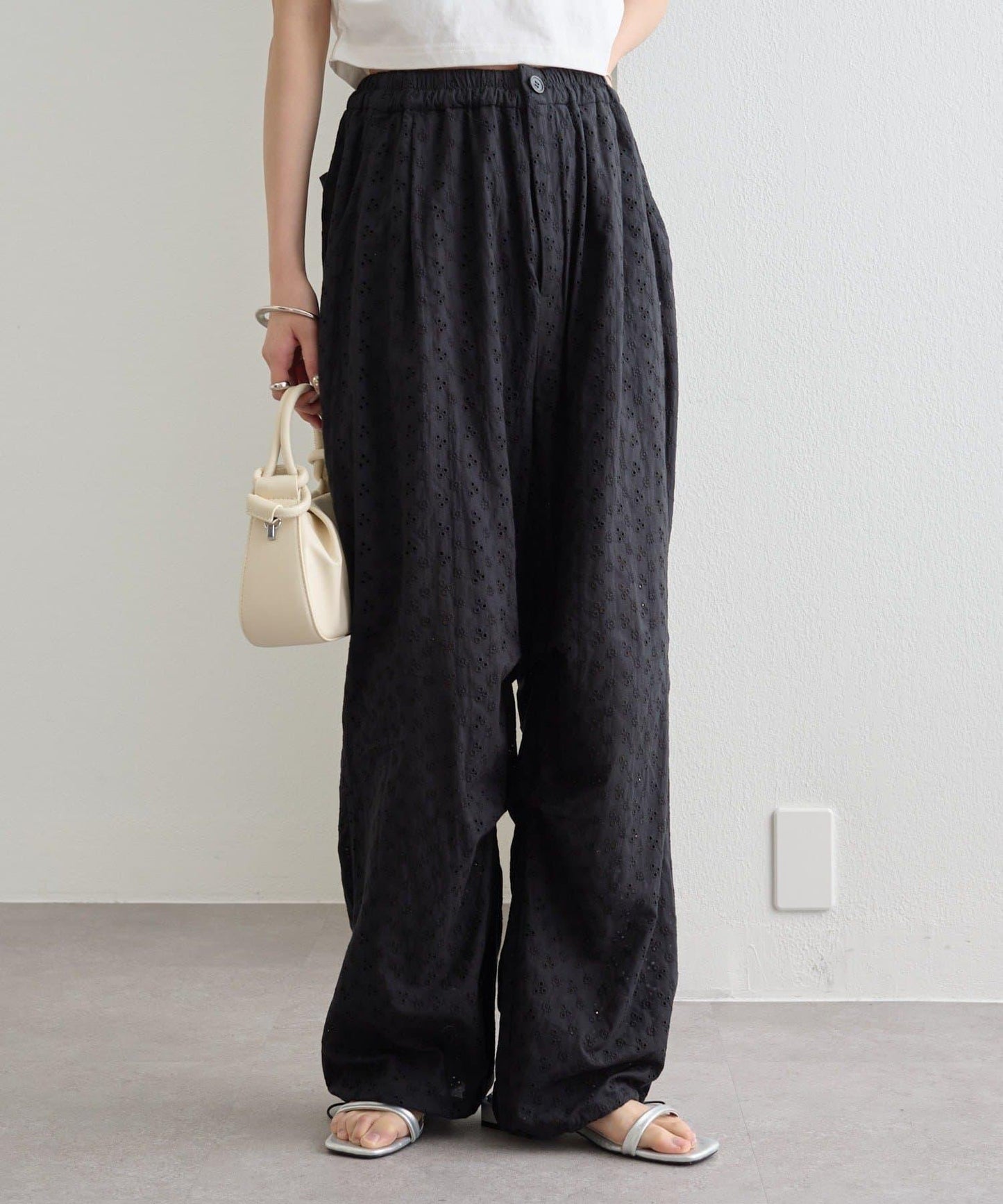 棉質刺繡 抽繩褲