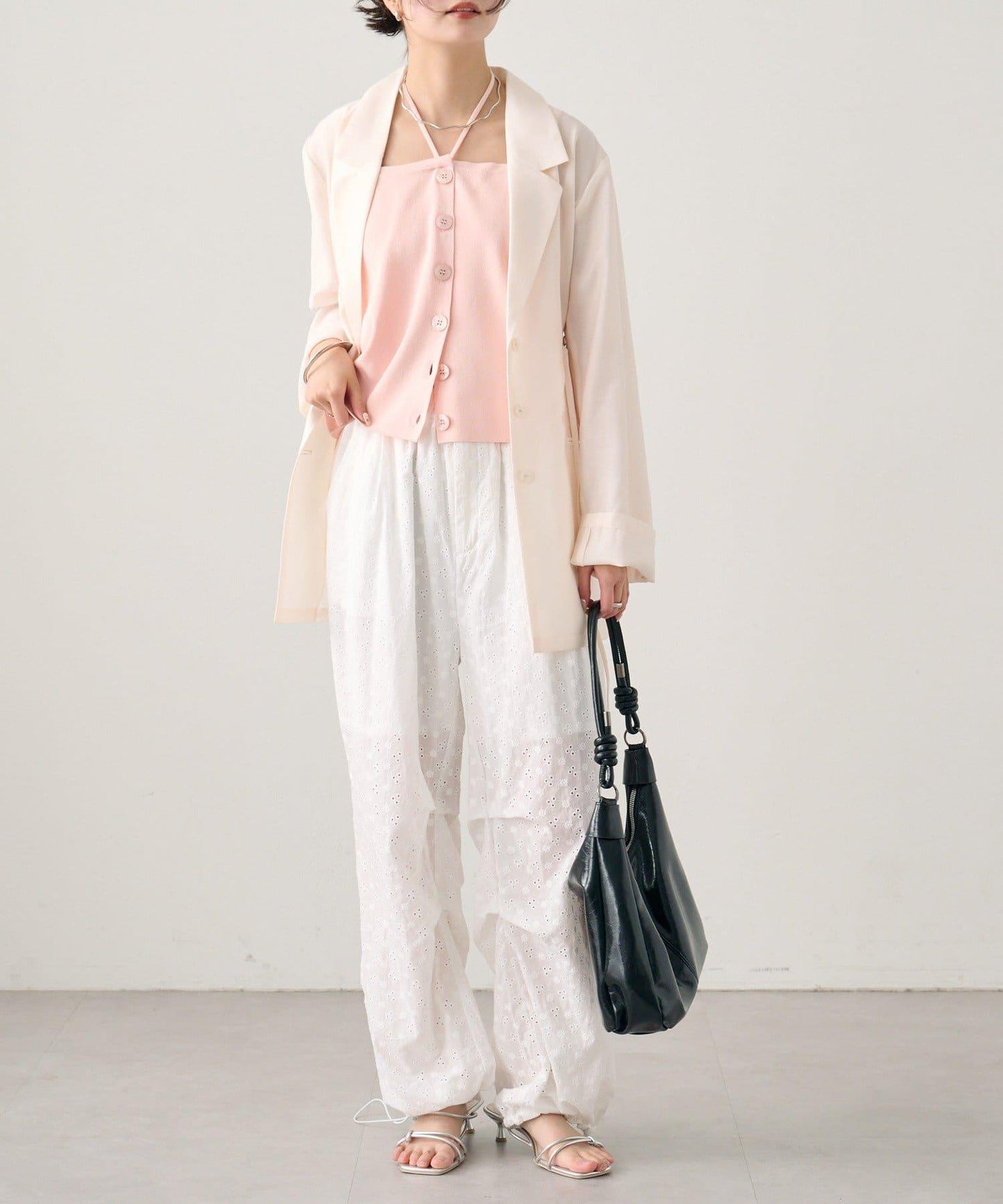 棉質刺繡 抽繩褲