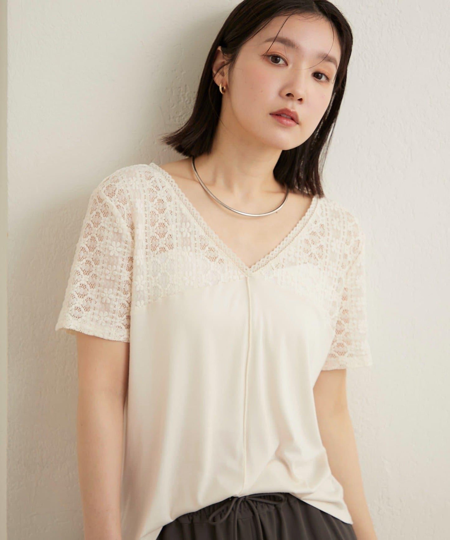 2way蕾絲拼接T恤