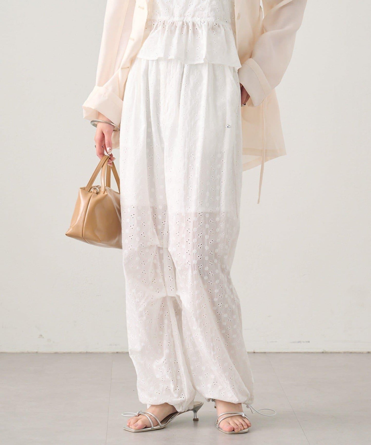 棉質刺繡 抽繩褲