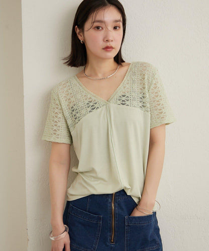 2way蕾絲拼接T恤