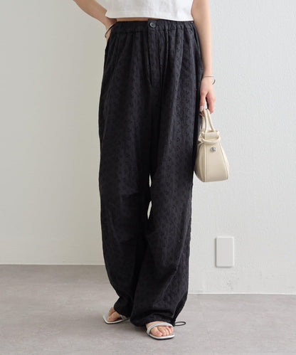 棉質刺繡 抽繩褲