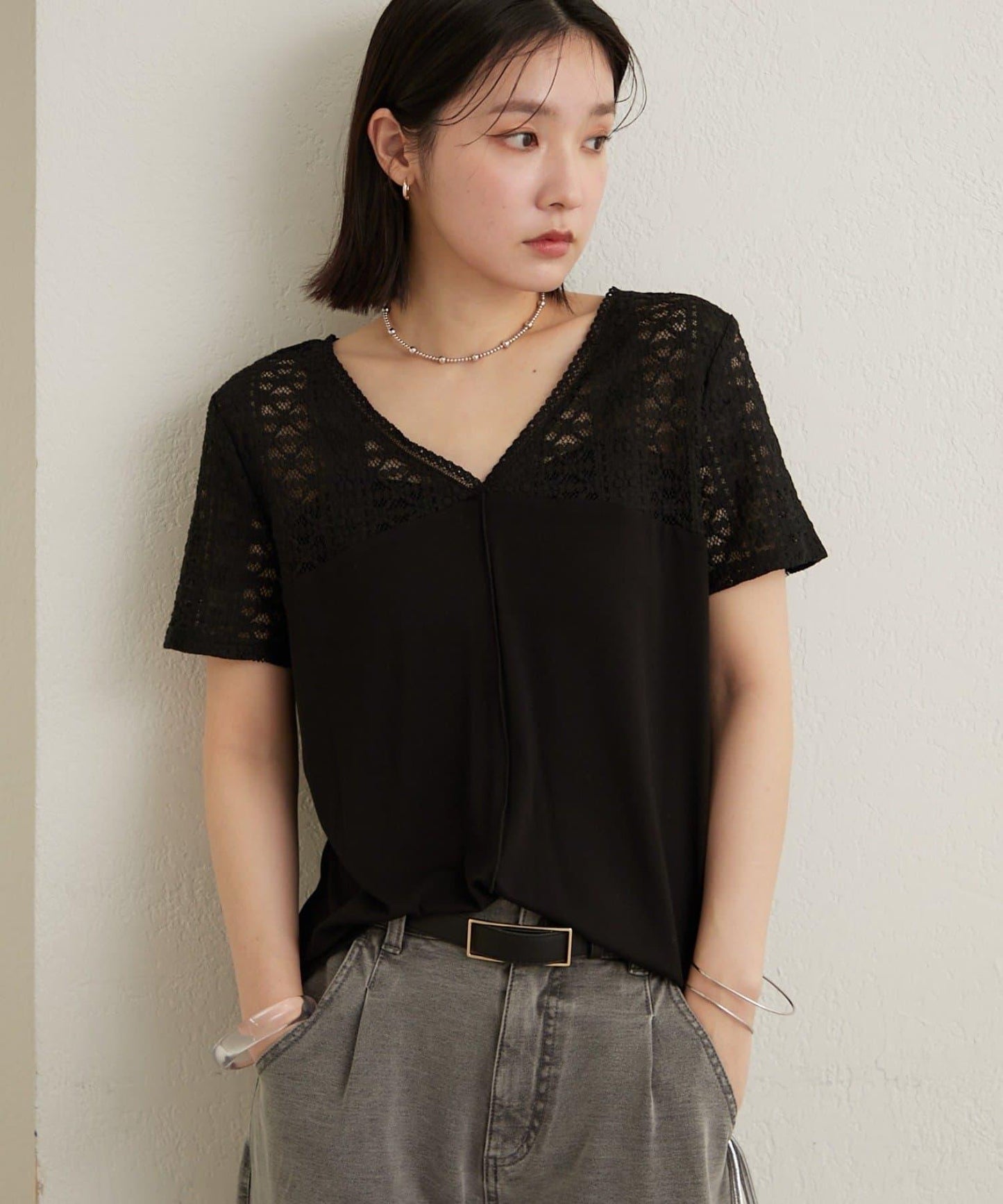 2way蕾絲拼接T恤