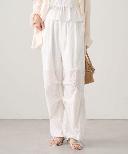 棉質刺繡 抽繩褲