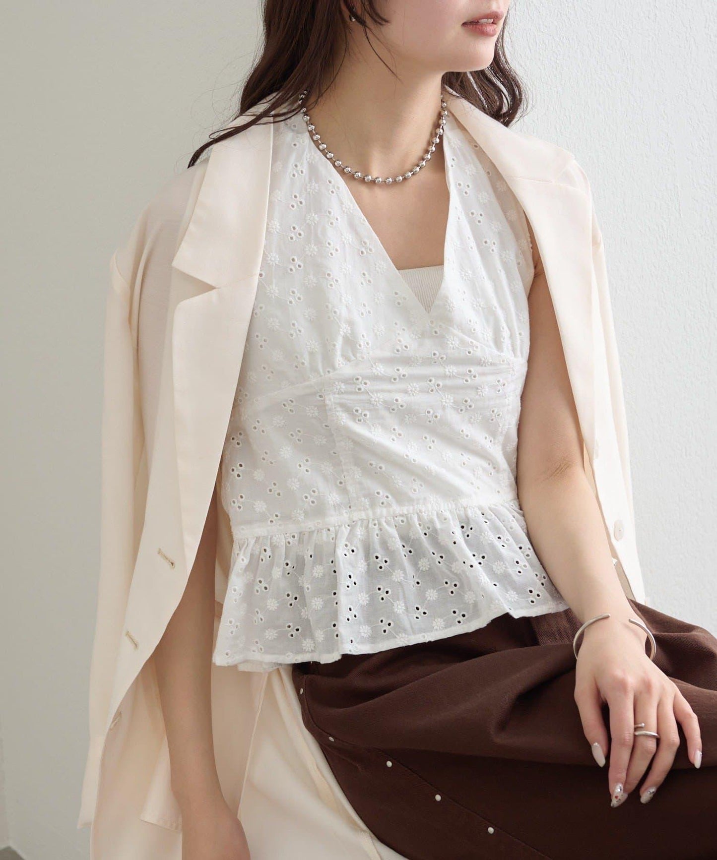 棉質刺繡露背上衣