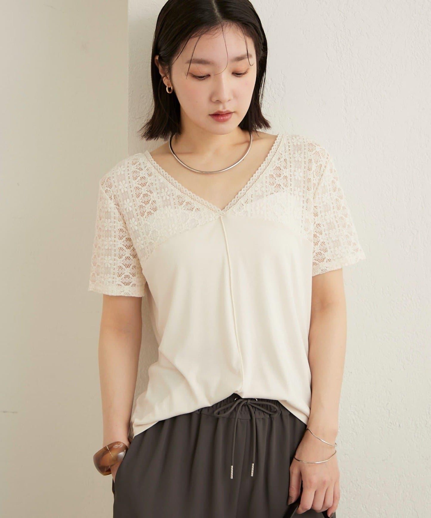 2way蕾絲拼接T恤