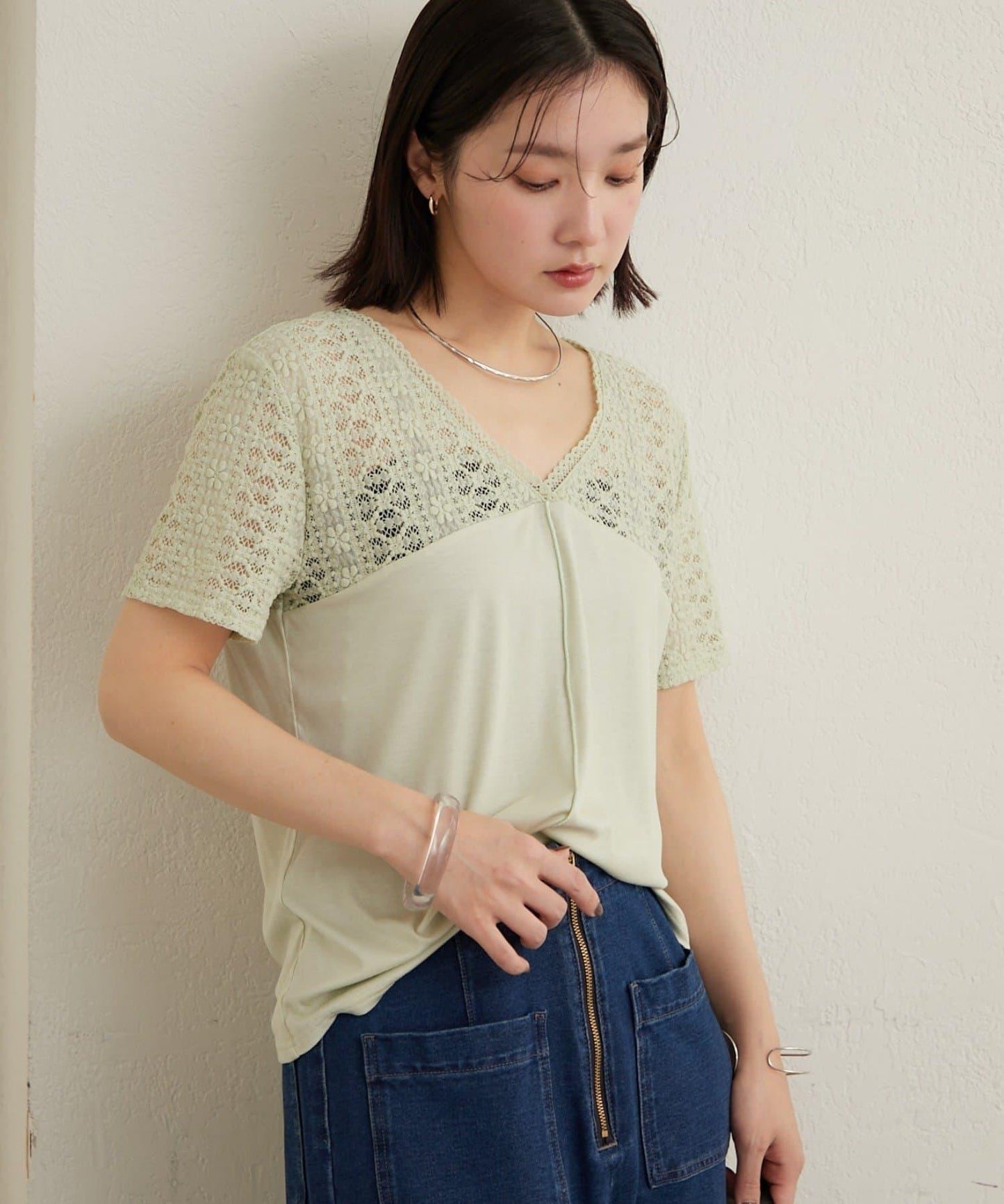 2way蕾絲拼接T恤