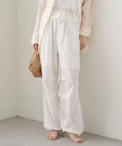 棉質刺繡 抽繩褲