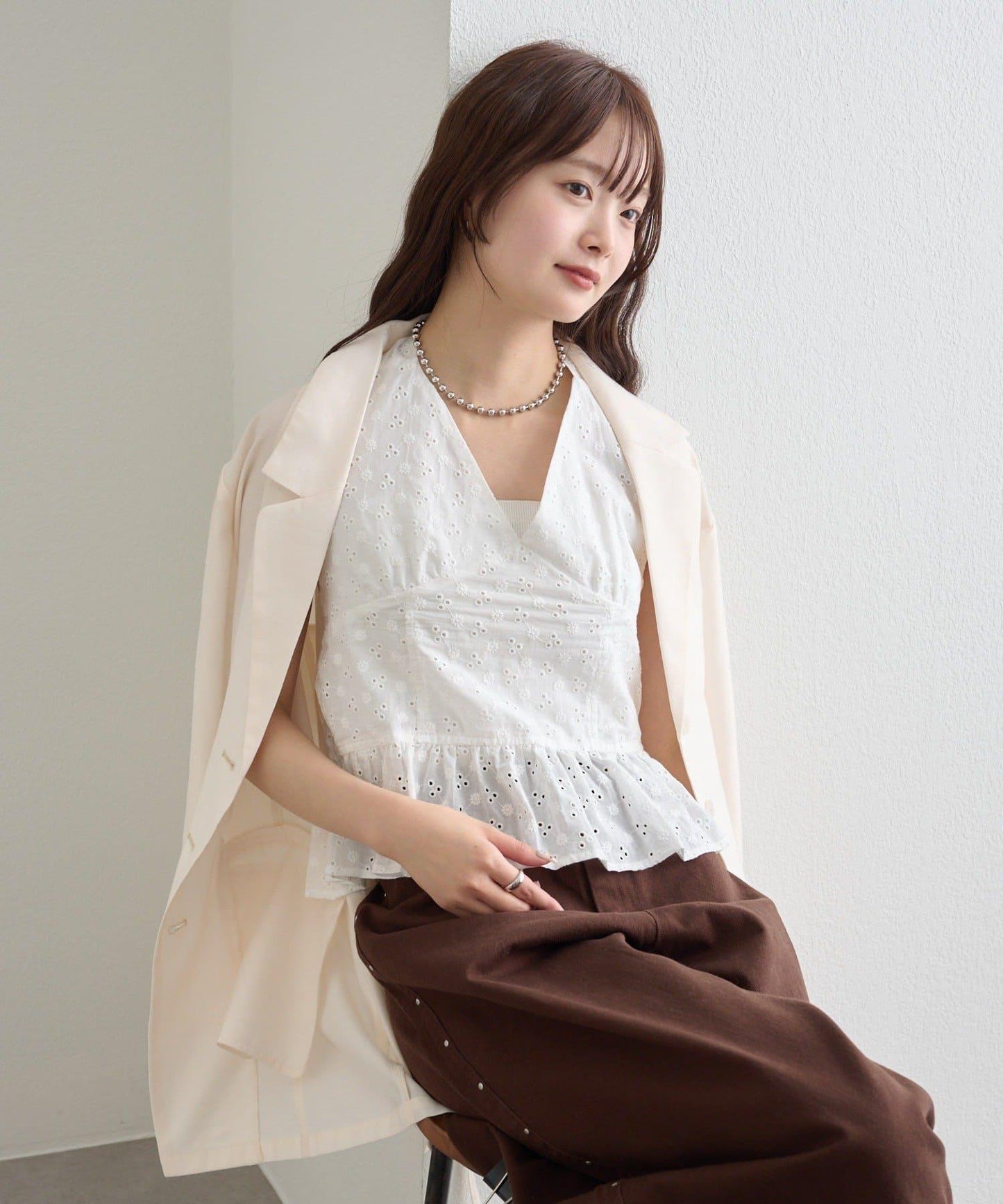 棉質刺繡露背上衣