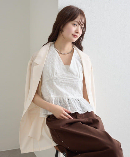 棉質刺繡露背上衣