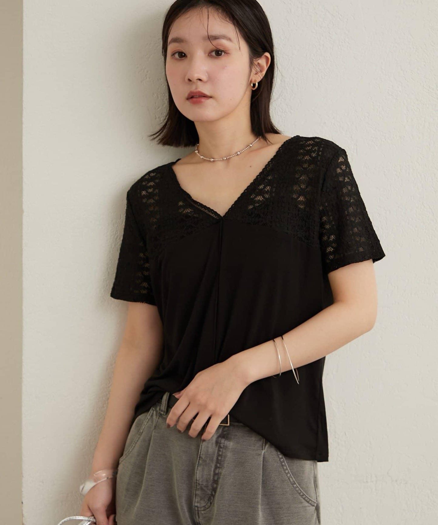 2way蕾絲拼接T恤