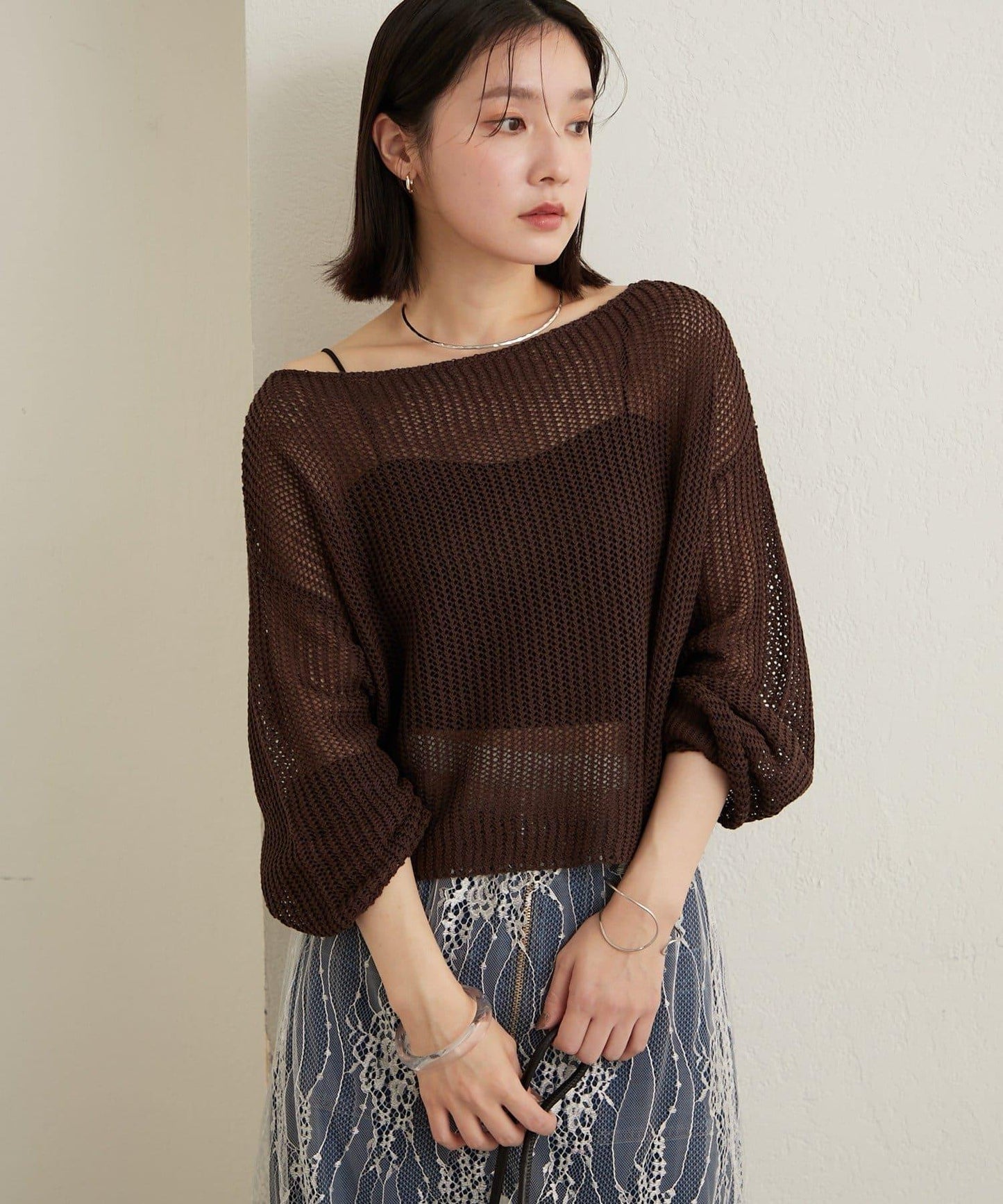 網眼寬鬆針織上衣