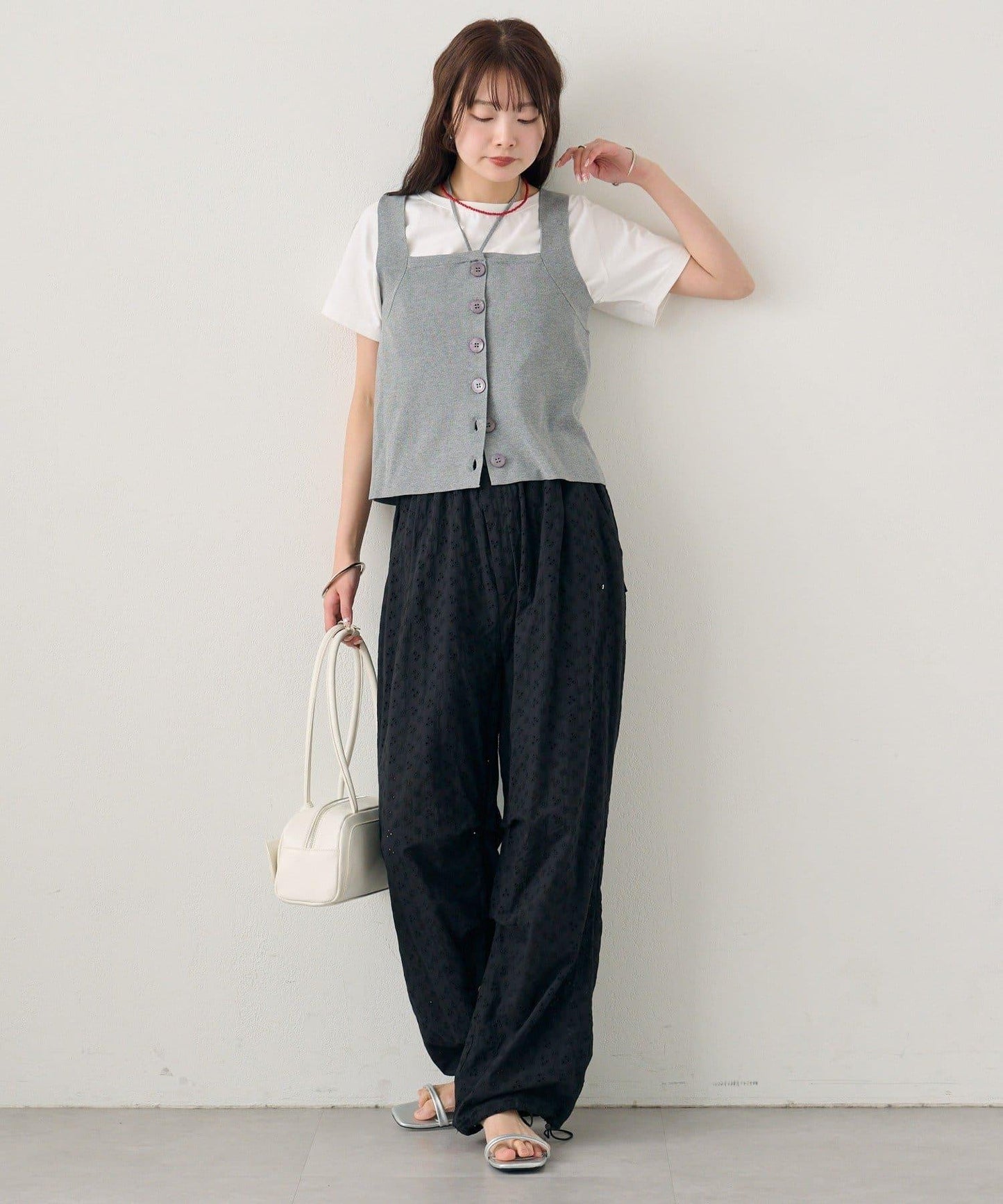 棉質刺繡 抽繩褲