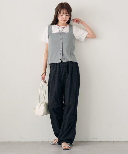 棉質刺繡 抽繩褲