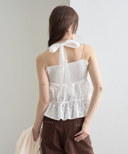 棉質刺繡露背上衣