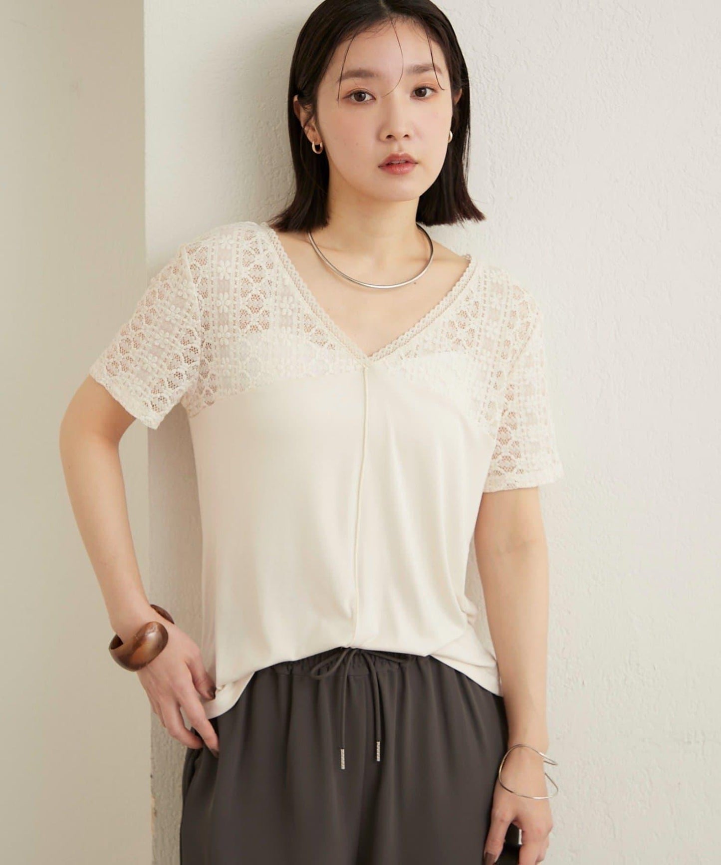 2way蕾絲拼接T恤