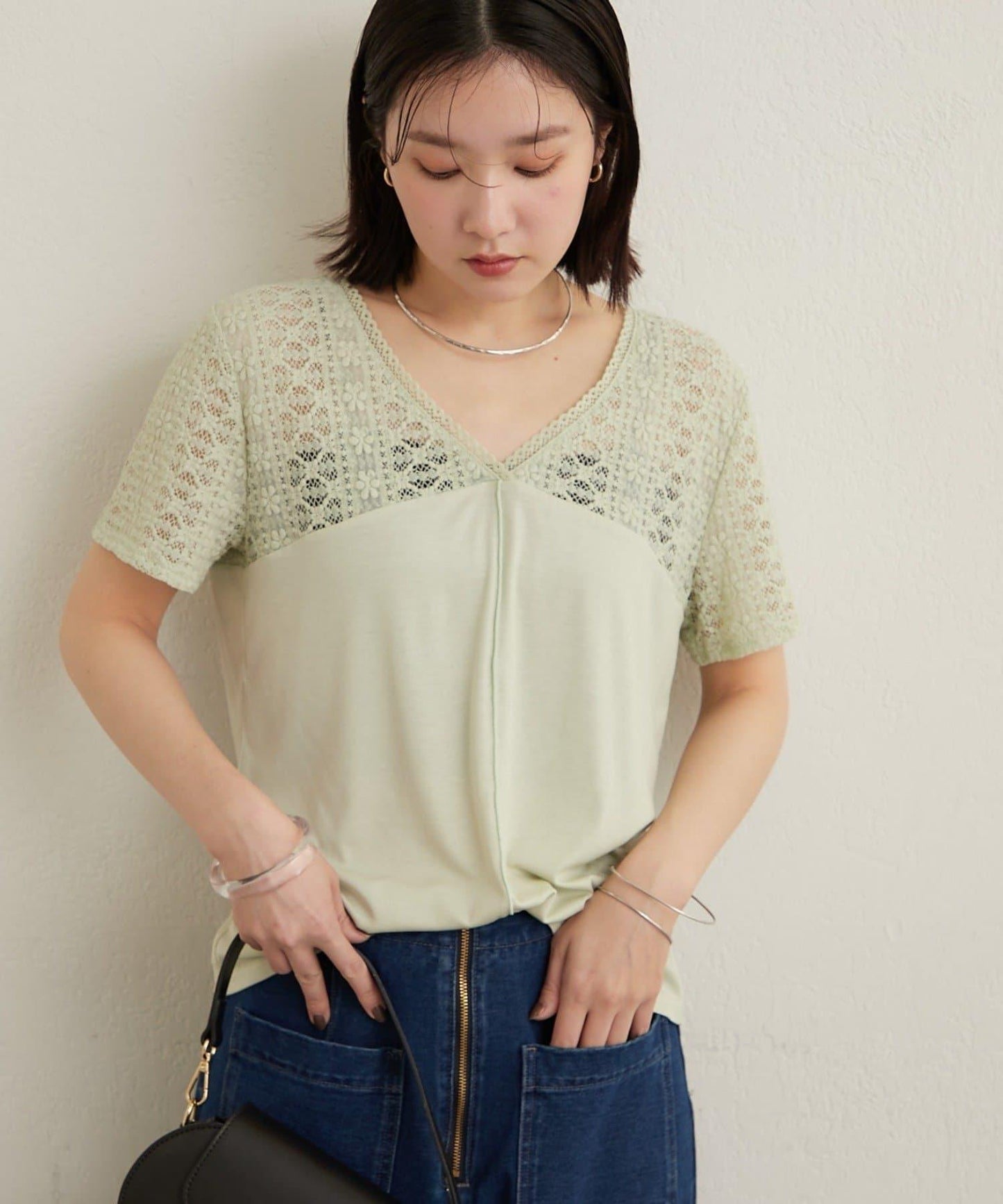 2way蕾絲拼接T恤