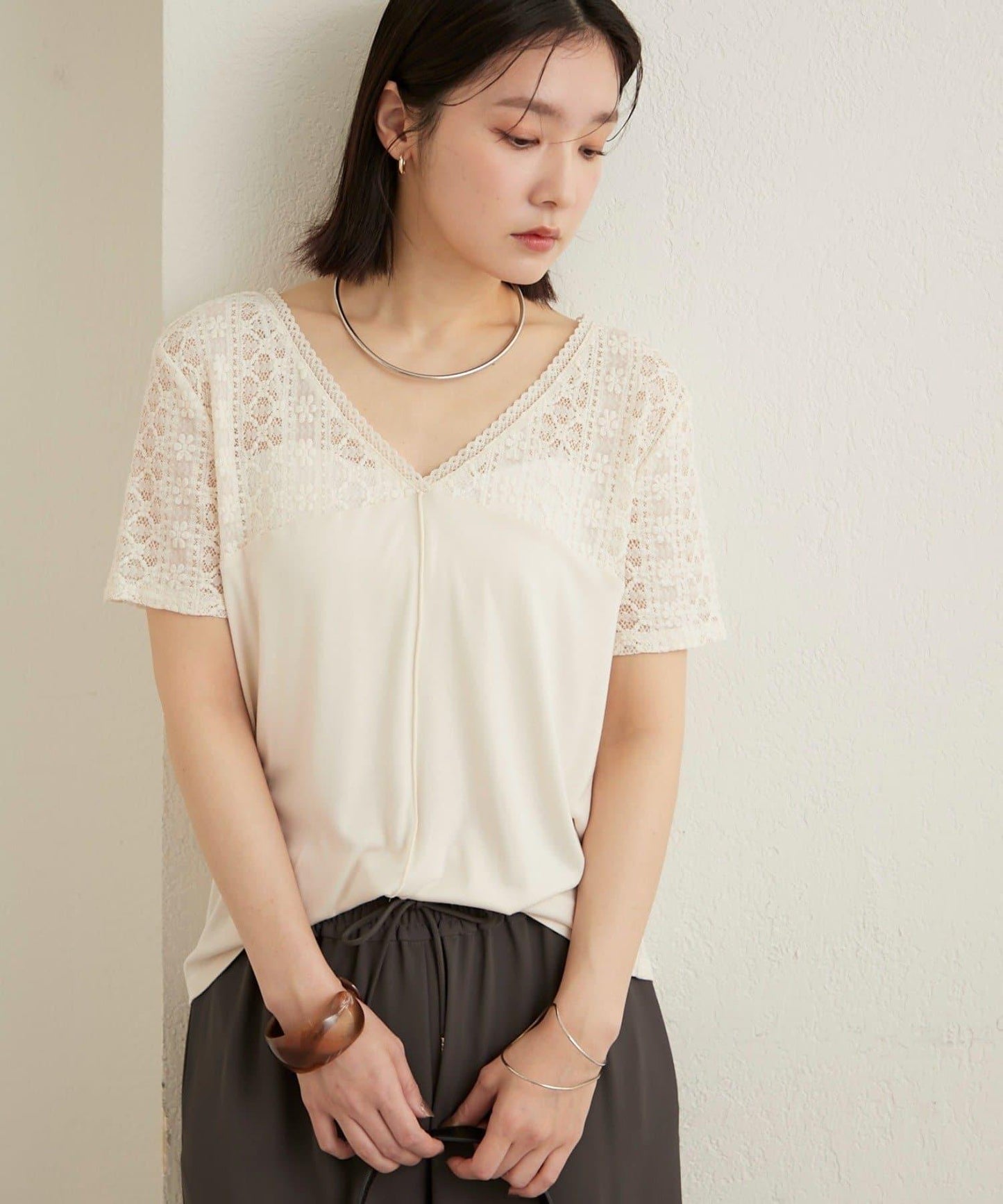 2way蕾絲拼接T恤