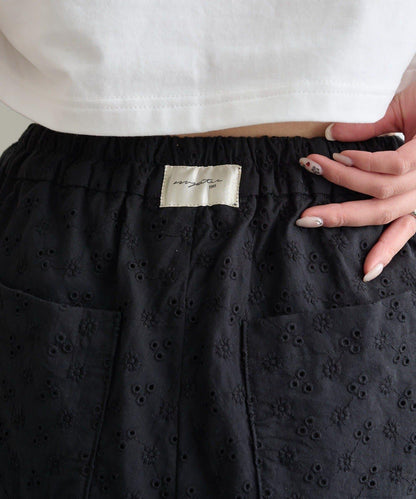 棉質刺繡 抽繩褲