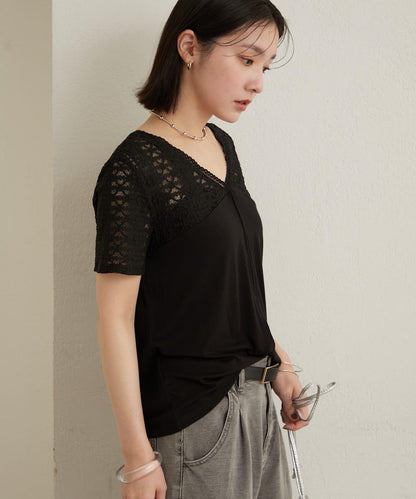 2way蕾絲拼接T恤