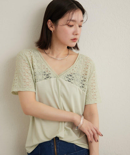2way蕾絲拼接T恤