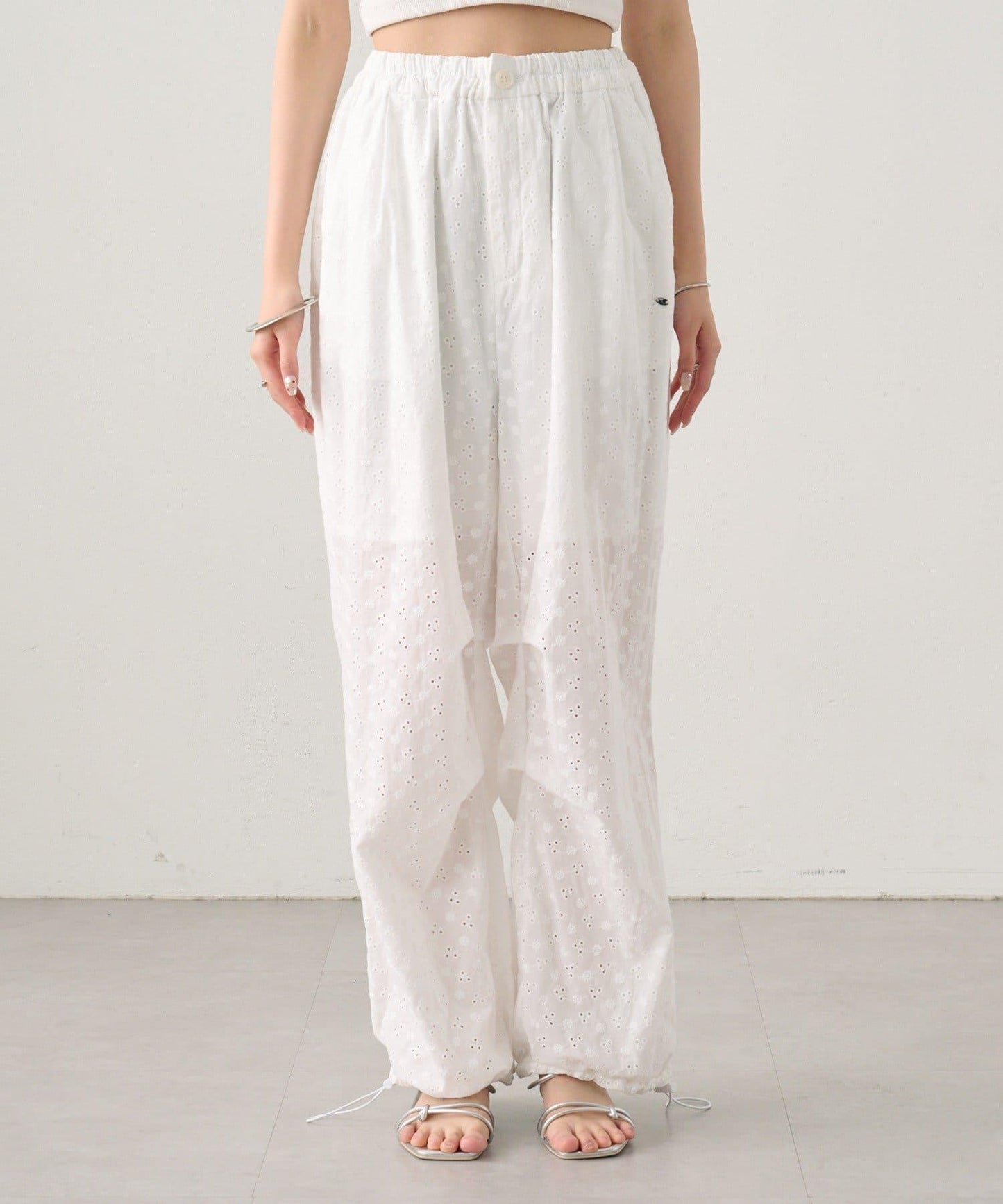 棉質刺繡 抽繩褲