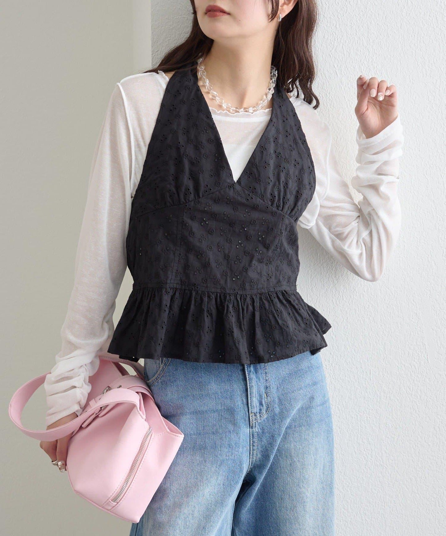 棉質刺繡露背上衣