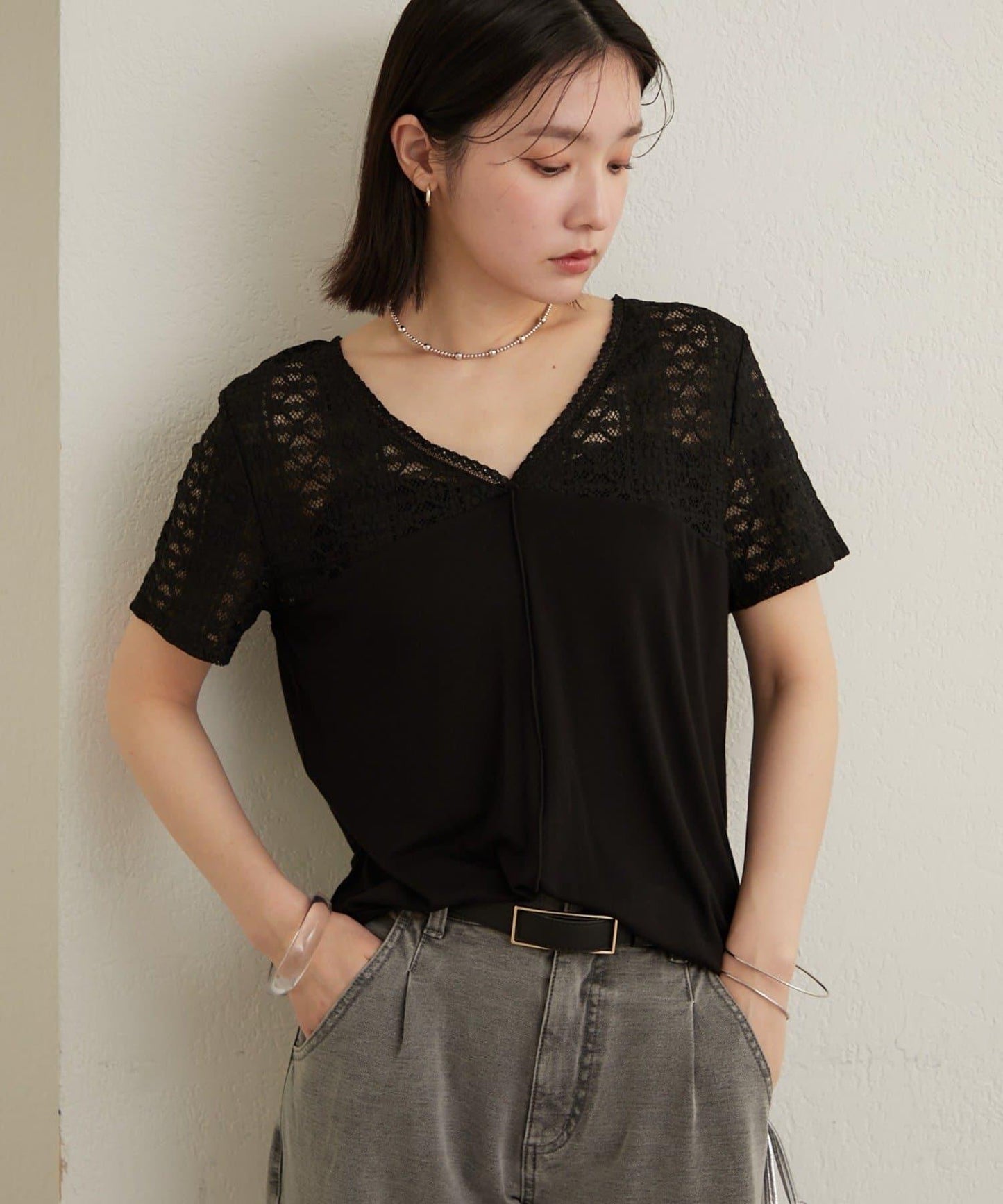 2way蕾絲拼接T恤