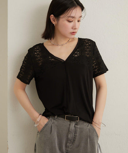 2way蕾絲拼接T恤