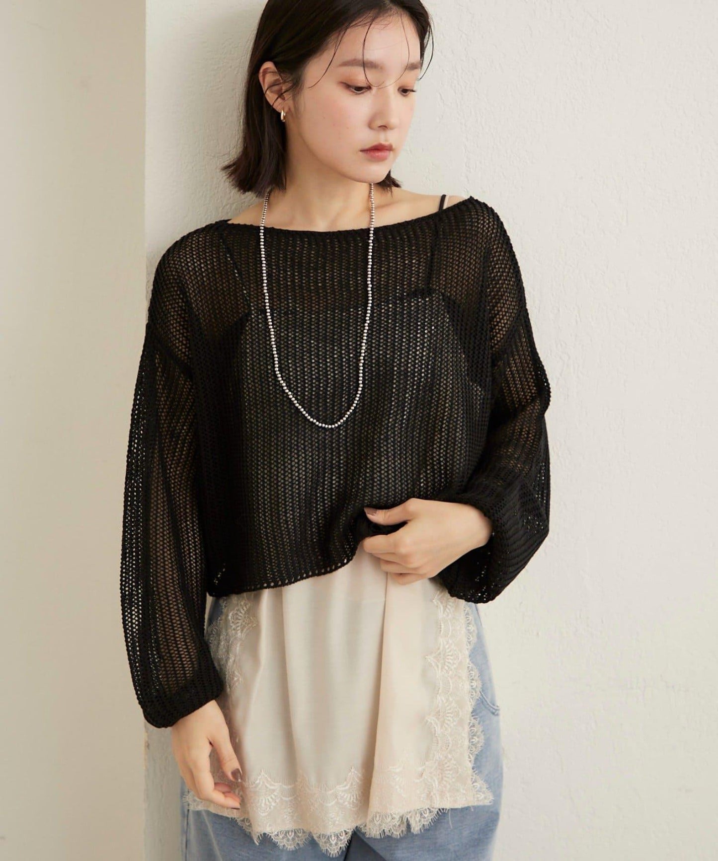網眼寬鬆針織上衣