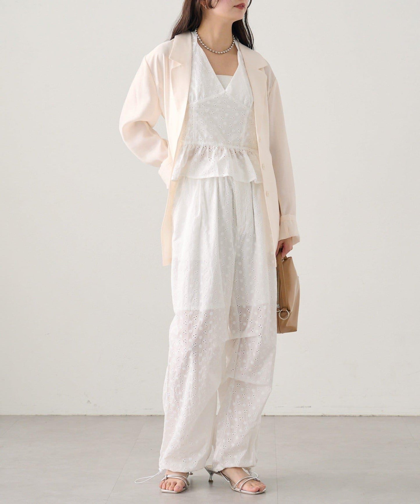 棉質刺繡 抽繩褲