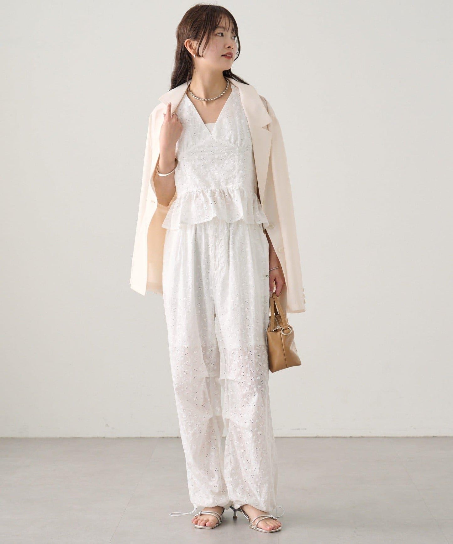 棉質刺繡 抽繩褲