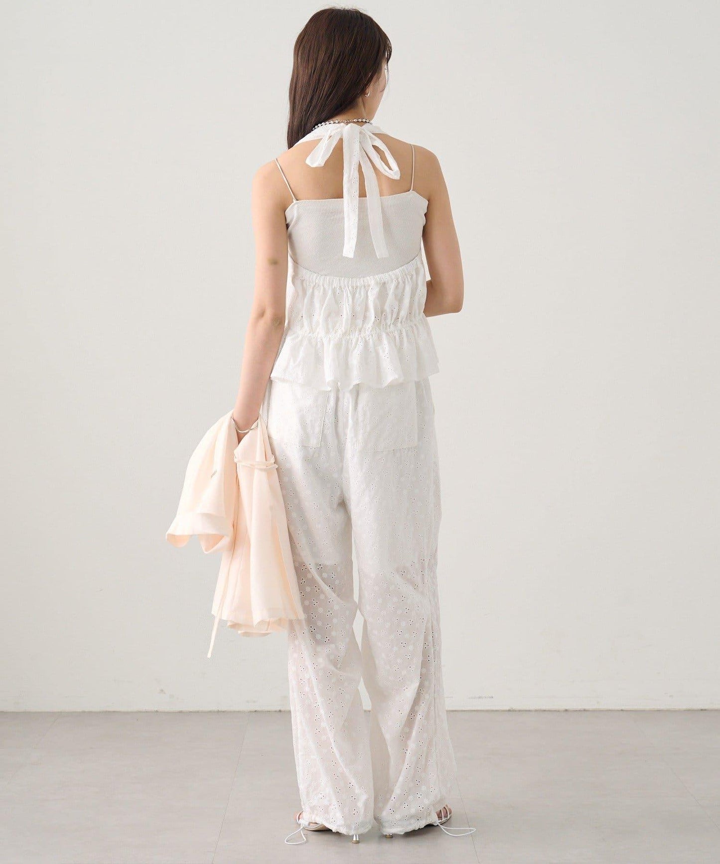 棉質刺繡 抽繩褲