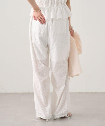 棉質刺繡 抽繩褲