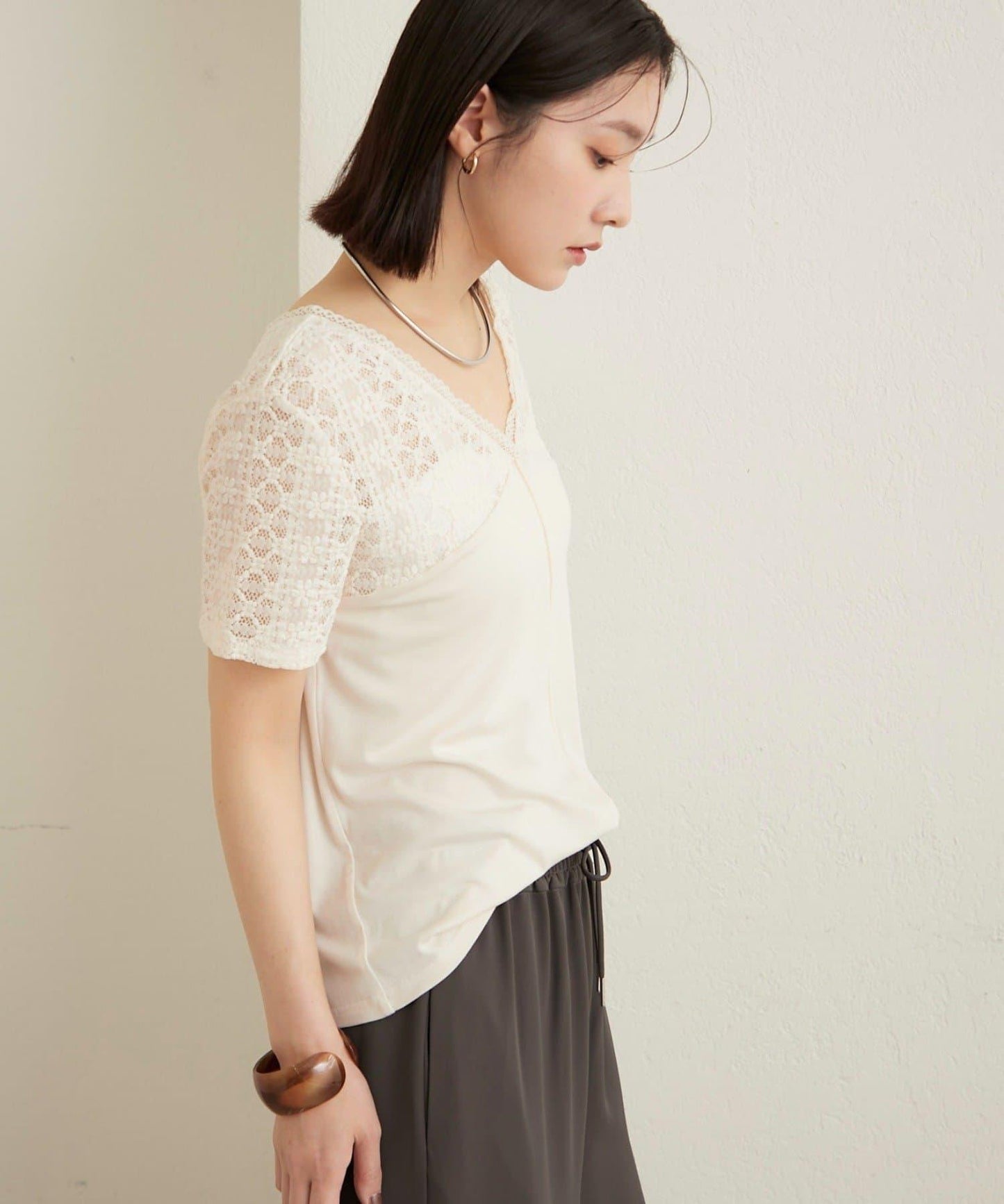 2way蕾絲拼接T恤