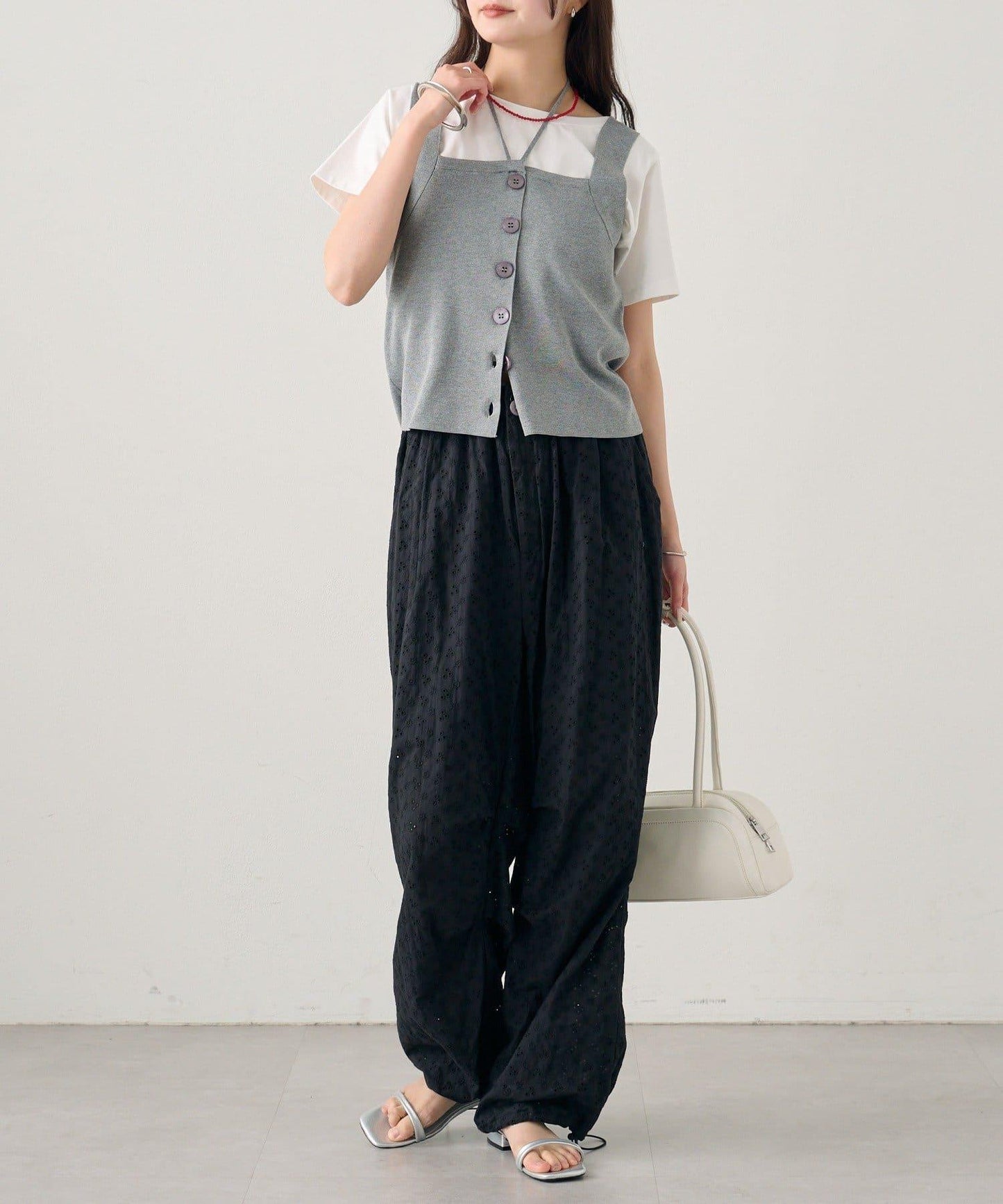 棉質刺繡 抽繩褲