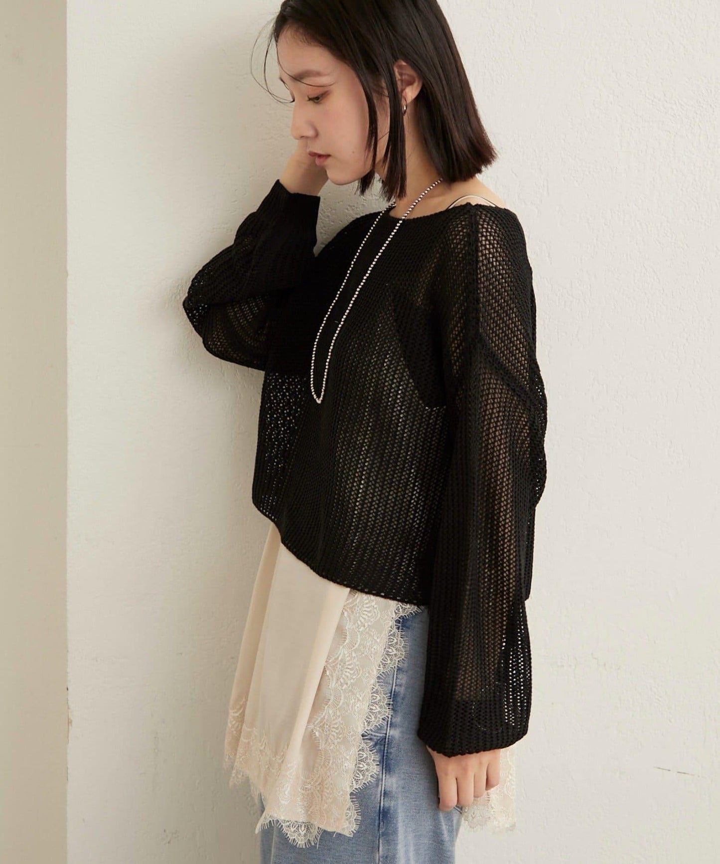 網眼寬鬆針織上衣