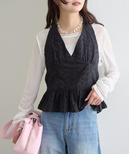 棉質刺繡露背上衣