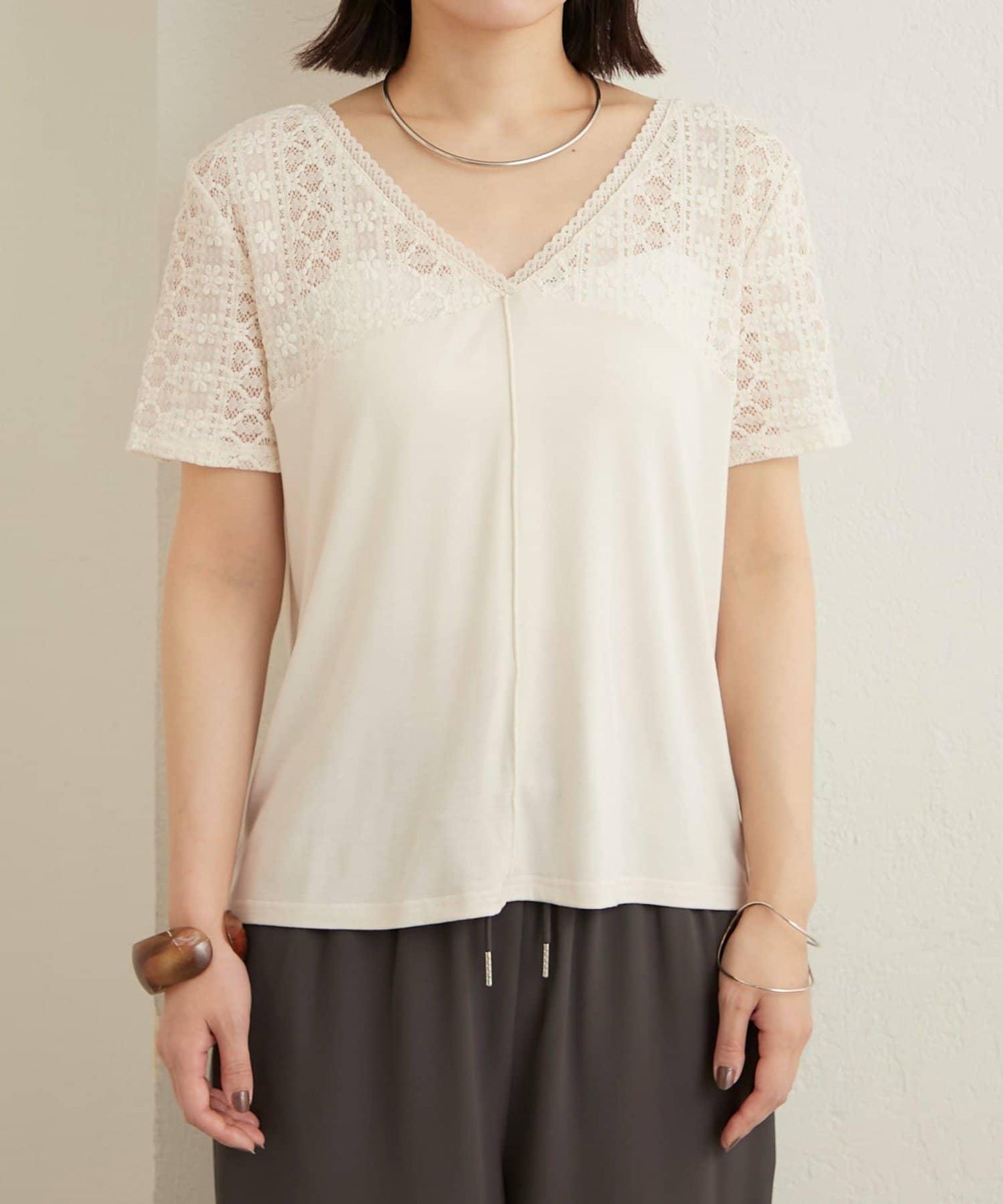 2way蕾絲拼接T恤