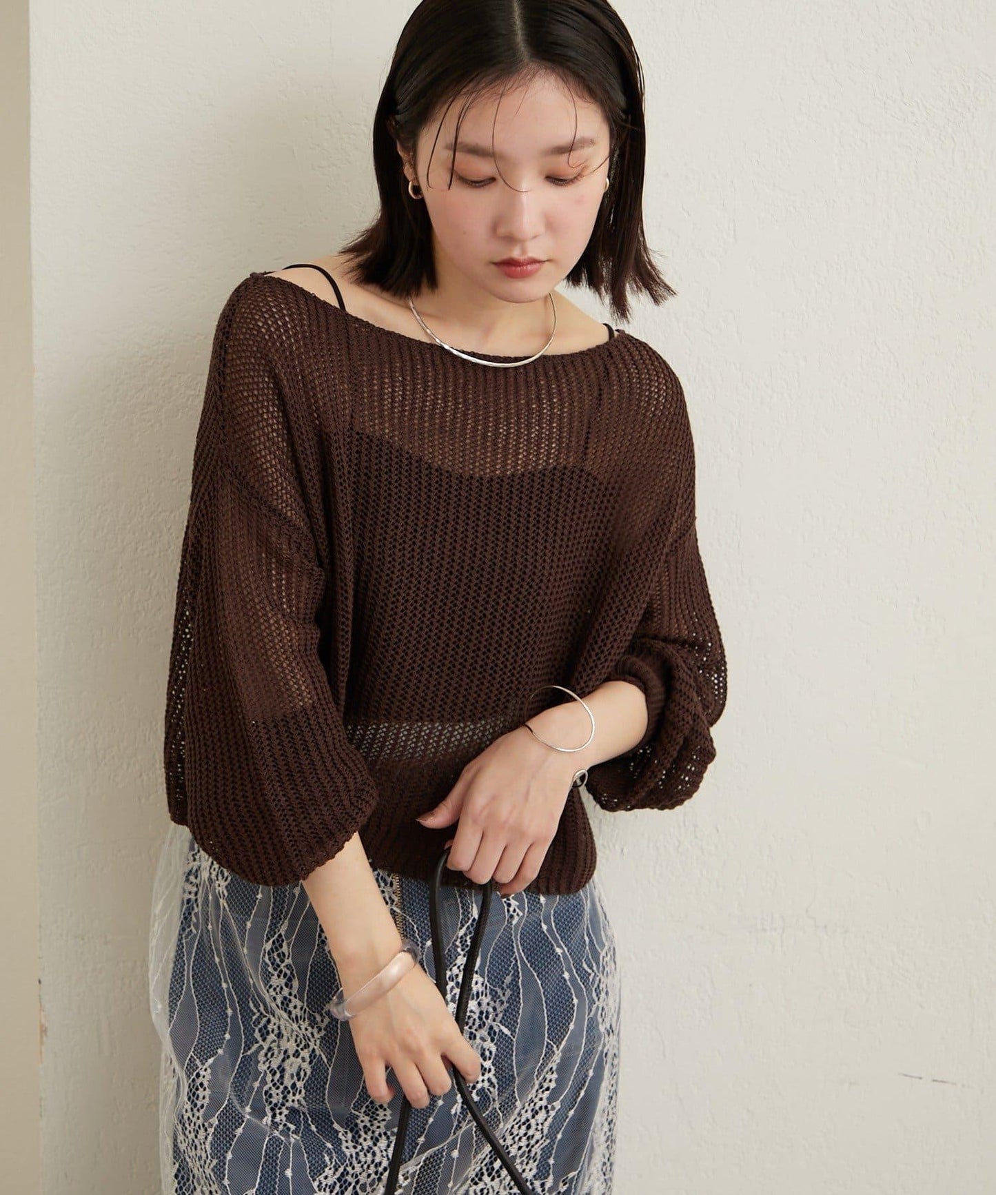 網眼寬鬆針織上衣