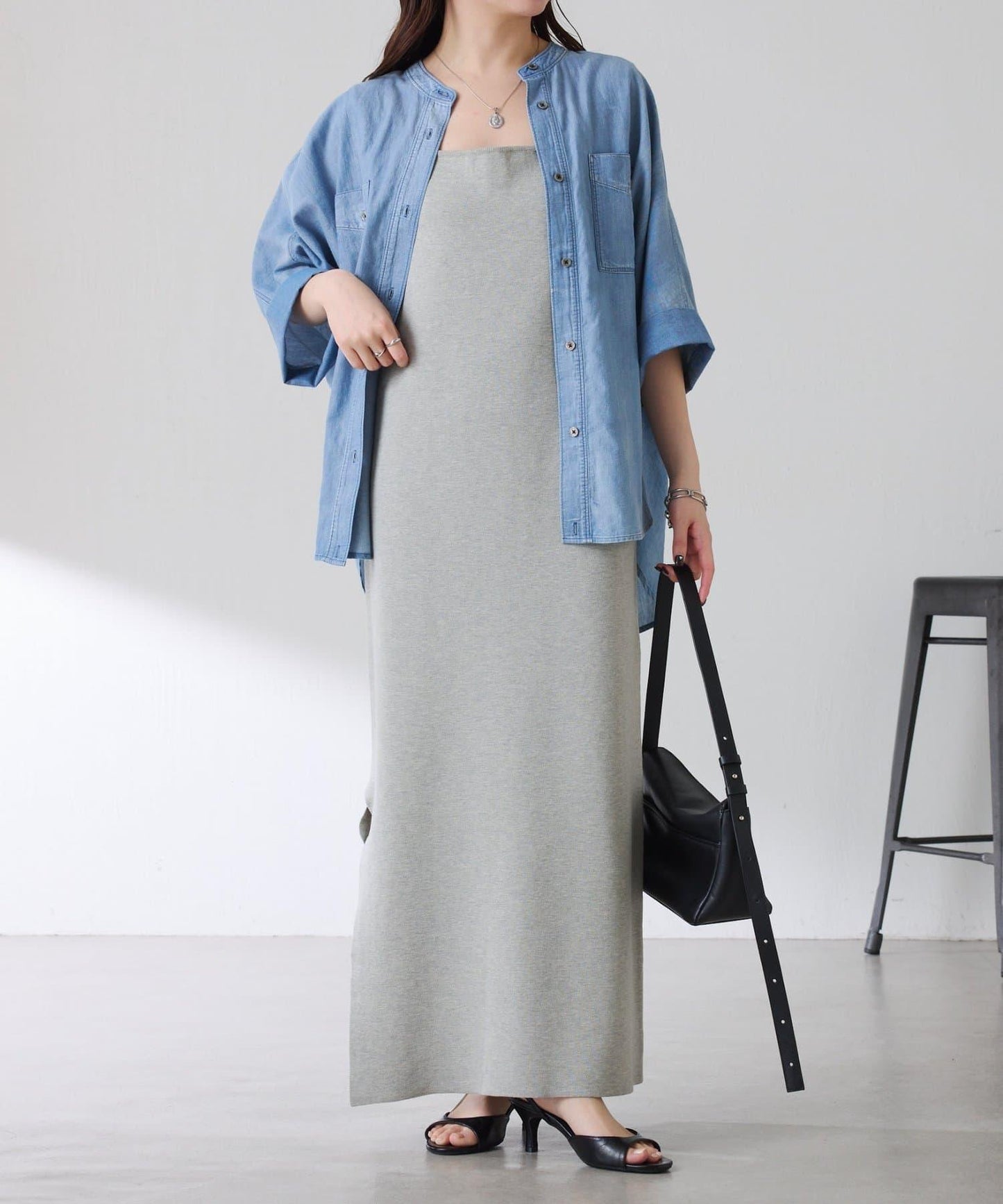 可調節衣長 輕薄牛仔 蝙蝠袖 Q.anos 襯衫