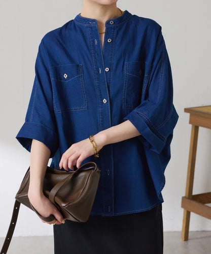 可調節衣長 輕薄牛仔 蝙蝠袖 Q.anos 襯衫